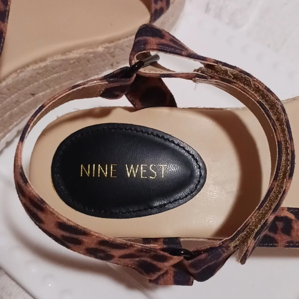 ⚜️ NINE WEST Leopard 🐆 Print Raffia Platform Sandal 9.5 *New*